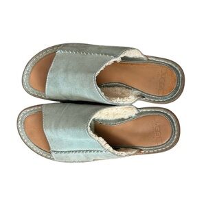 UGG Australia Women's Suede Leather Genuine Sheepskin Green Slide Sandals